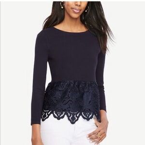 AT | Navy Peplum Lace Sweater